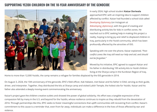 Developing Diplomacy Featured in Enabling Peace in Iraq Center (EPIC) Newsletter